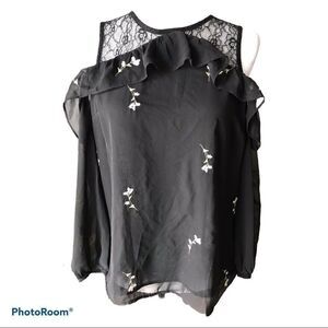 Nwt lucky brand black cold shoulder long sleeve sz S